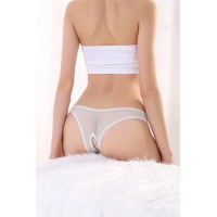 Pearl massage underwear sexy lure sexy open crotch pants T-pants (white)