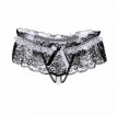 Underwear female lace sexy open file temptation thongs pearl massage low waist hot hair transparent pants (white)