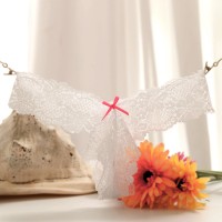 Pure lace sexy underwear female bow low waist no trace lingerie temptation thong transparent pants (white)