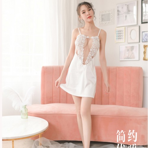 Perspective eyelash lace embroidered bud silk gauze nightdress (picture color)