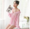 Thin pajamas set perspective shirt chiffon perspective sexy underwear ladies uniform temptation clothing (picture color)